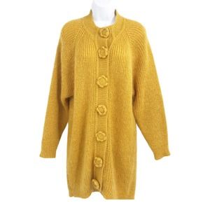 B2000 Women's Yellow Crew Neck Long Sleeve Button Sweater Dress Size Free